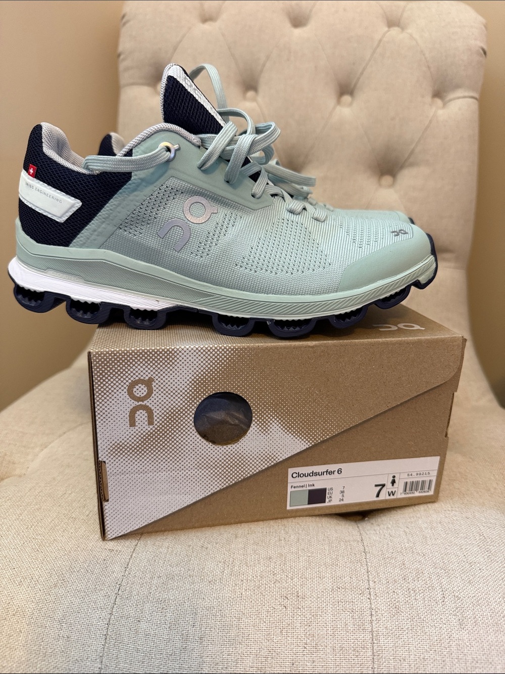 On Running Women's Mint Green and Navy Cloudrunner Athletic Shoes - Picture 7 of 8